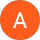 White letter A on an orange circular background.